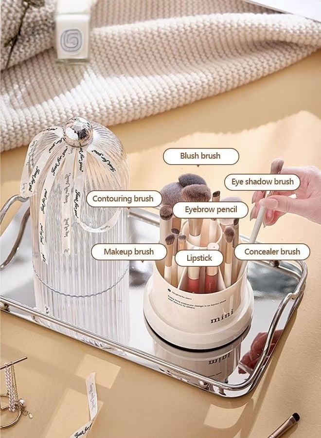 EETU 360 Rotating Desk Organizer,Rotatable Spinning Brush Holder,Dustproof Brush Organizer Dresser Desktop Holder For Daily Items - Image 3